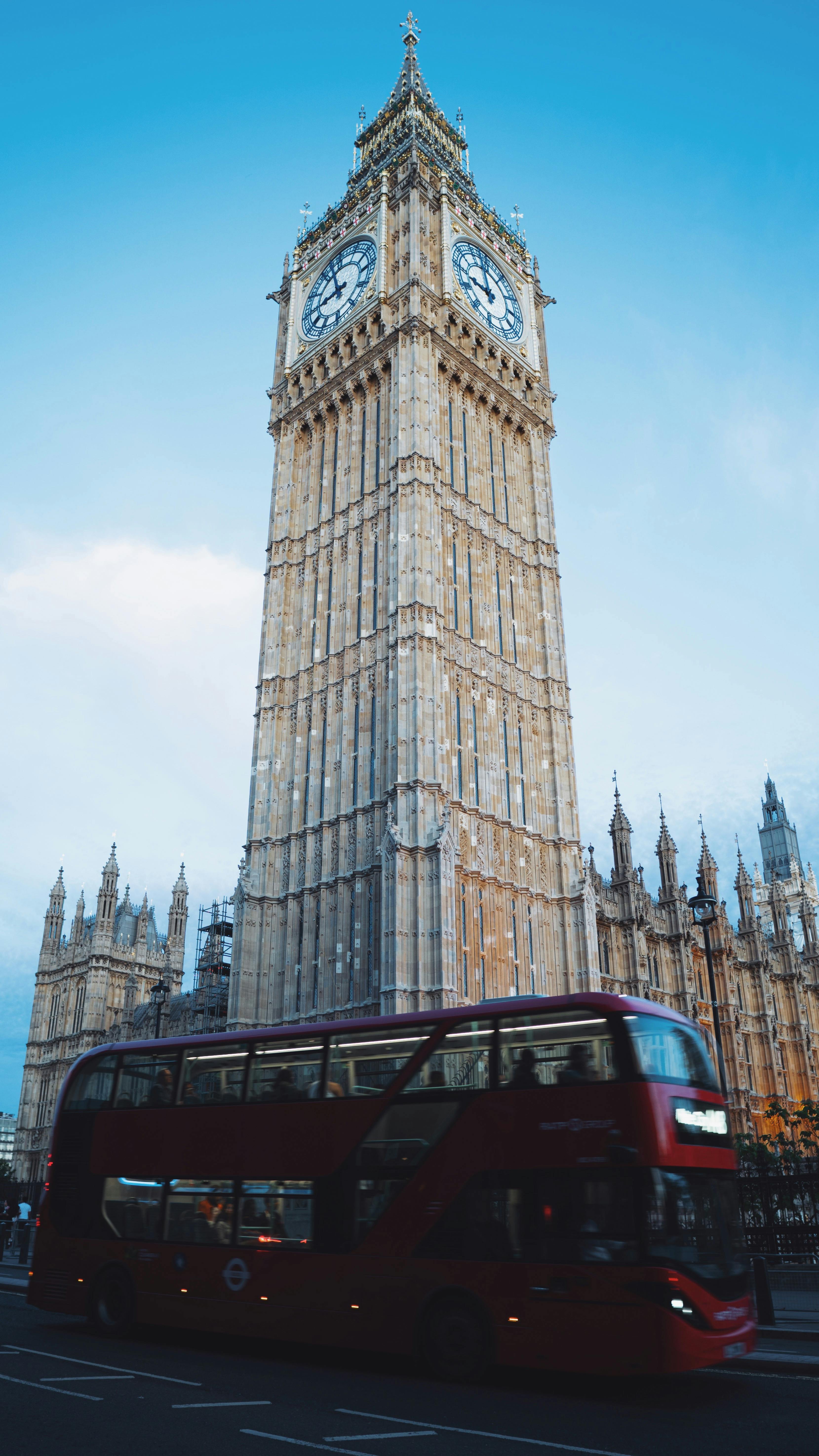 Big Ben and a red double-decker bus in London, United Kingdom